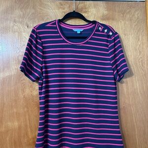 Draper James Navy and Hot Pink Striped Short-Sleeve Top